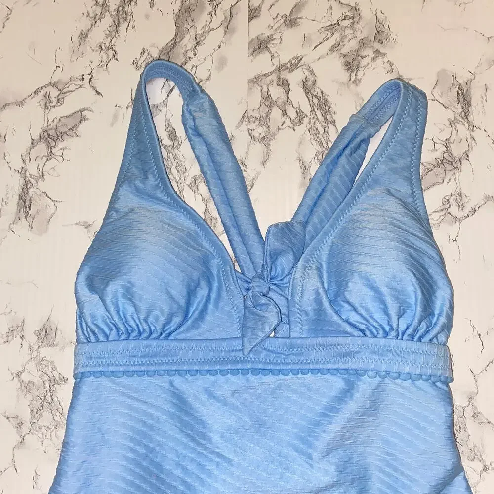 NWT Jessica Simpson Blue Ribbed Tankini Swim Bathing Suit Top Women's Size Small